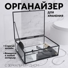 Органайзер для хранения, 1 секция, с крышкой, стеклянный, с зеркальным основанием, 20 × 16 см, цвет прозрачный/чёрный - Фото 1
