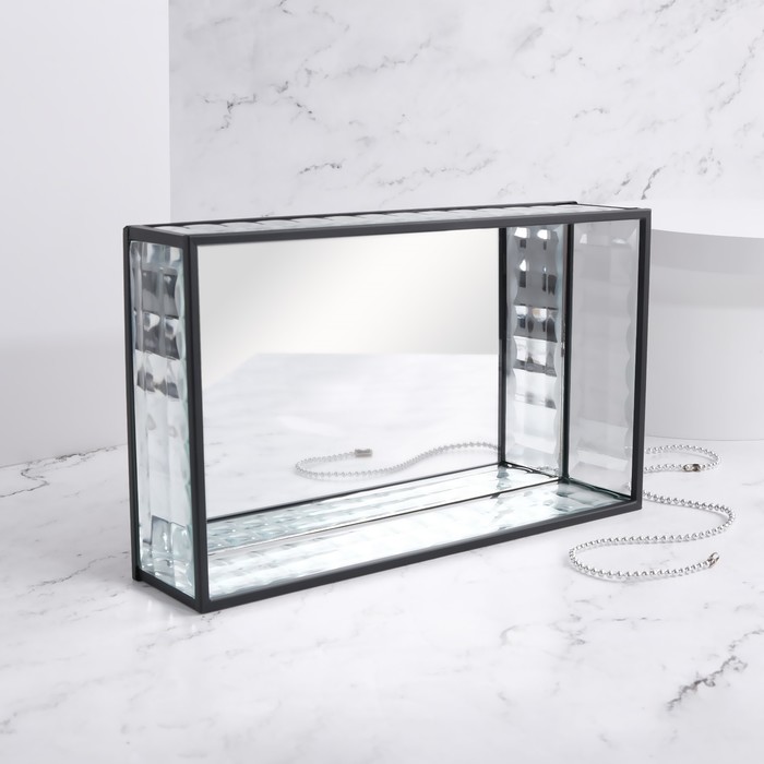 Органайзер для хранения «Square», 1 секция, стеклянный, с зеркальным основанием, 24 × 14 см, цвет прозрачный/чёрный