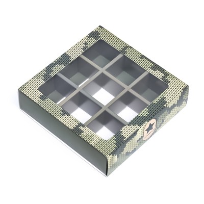 Коробка для 9 конфет с обечайкой, «Камуфляж» 13.8×13.8×3.8