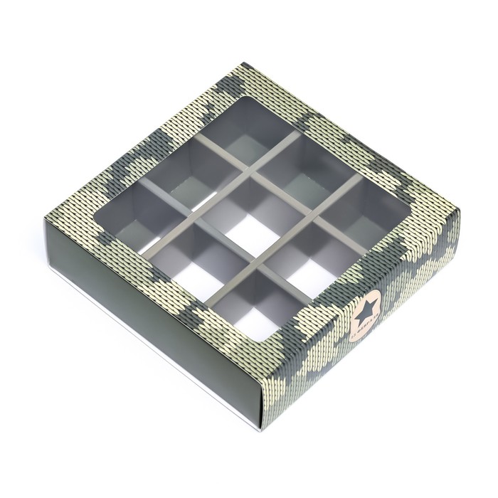 Коробка под 9 конфет с обечайкой , "Камуфляж" 13,8 х 13,8 х 3,8 - фото 1884406761