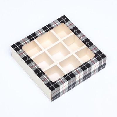 Коробка для 9 конфет с обечайкой, «Мужской» 13.8×13.8×3.8 см