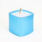 Свеча "Квадрат. Мрамор" в подсвечнике из гипса малый,5х4,5 см,голубой - Фото 2