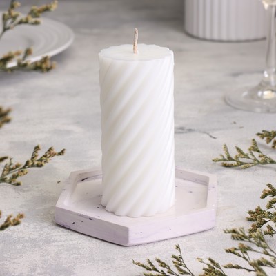 Подсвечник плоский «Шестигранник. Мрамор с фиолетовыми полосками» из гипса, 9.7×11.3×1 см