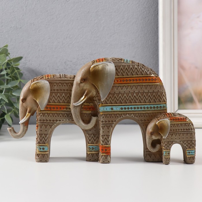 Сувенир полистоун "Семейство слонов. Африканские узоры" мокко 7х5х15 см - Фото 1