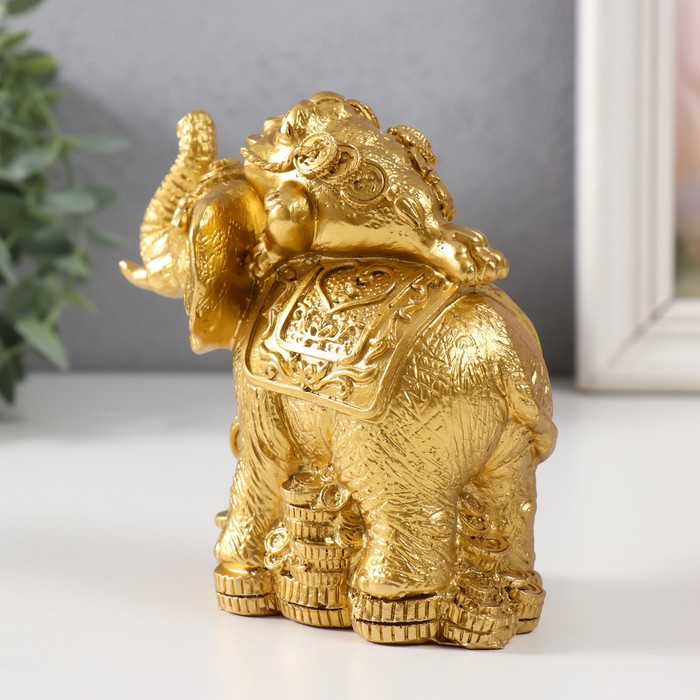 Нэцке золото полистоун "Жаба на слоне с монетами" 12х6,8х11,2 см