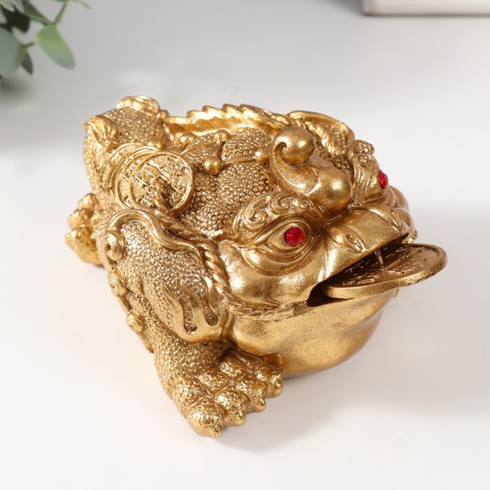 Нэцке золото полистоун "Золотая жаба с монетой" 15,7х12х9,5 см