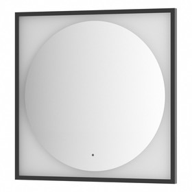 Зеркало в багетной раме с LED-подсветкой 18 Вт, 80x80 см, ИК - выключатель, тёплый белый свет, чёрна