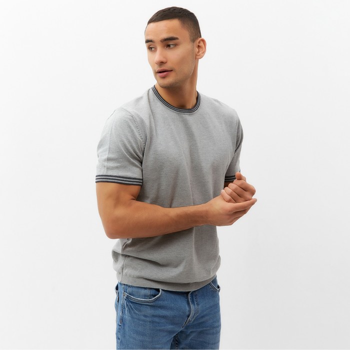 Джемпер мужской короткий рукав MINAKU REGULAR FIT: серый меланж, р-р 46 - Фото 1