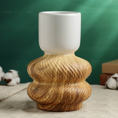 Ваза Теа, 23×15 см, керамика, белая, коричневая