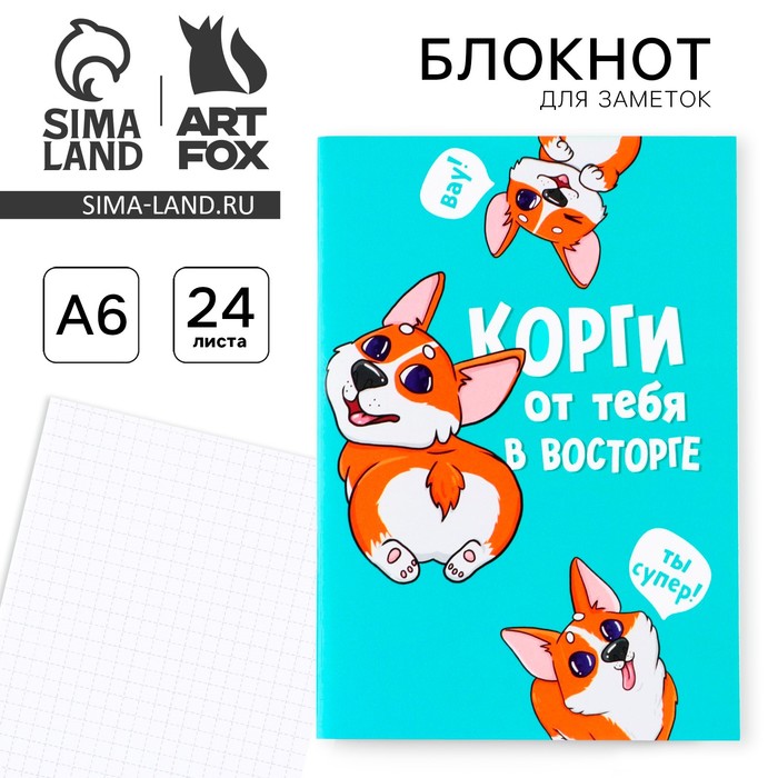 

Блокнот А6, 24 листа, в клетку «Корги»