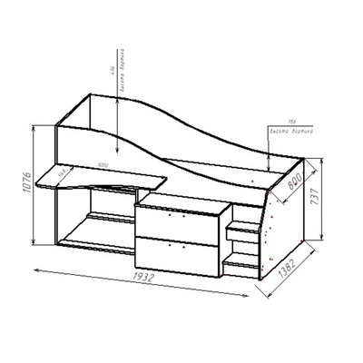 Кровать – чердак «Геометрия 3», 1932×1382×1076 мм, цвет делано светлый/белый