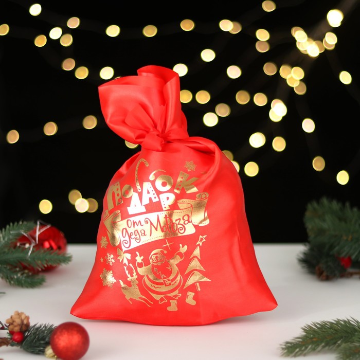 Мешок "Подарок от Деда Мороза", атлас, с завязками, красный, 20х30 см - Фото 1