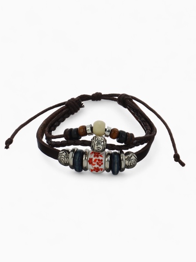 Браслет кожа «Хиппи» бусина, цвет коричневый, d=6 см