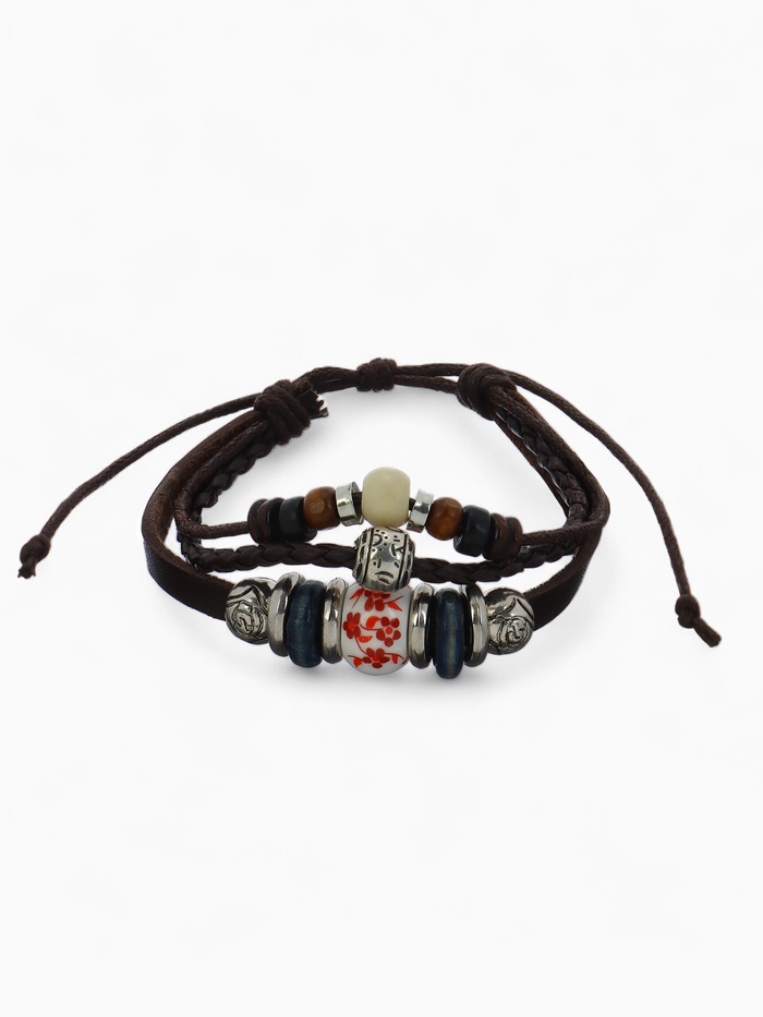 Браслет кожа «Хиппи» бусина, цвет коричневый, d=6 см - Фото 1