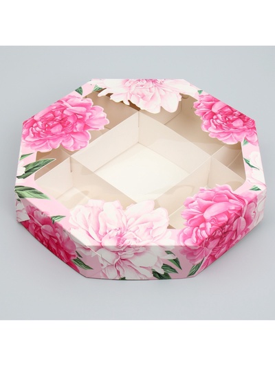 Коробка кондитерская складная, упаковка «Пионы», 27 х 27 х 5 см