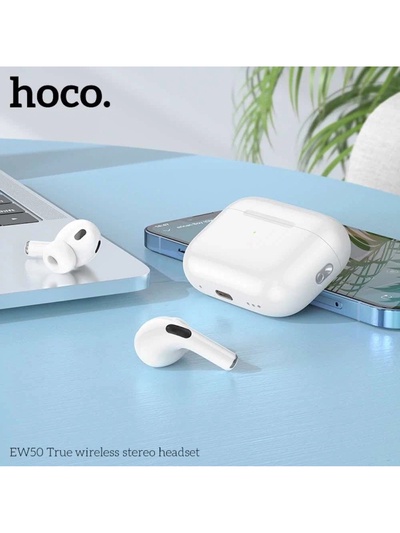 Наушники беспроводные Hoco EW50, TWS, вакуумные, Bluetooth 5.3, 40/300 мАч, шумоподавление, белые