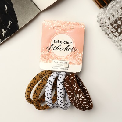 Резинки для волос «Спорт стиль», набор 6 шт., пятнышки, 4 см, коричневые, белые