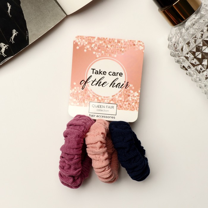 Резинки для волос «Стиль», набор 3 шт., жатка пастель, 5 см - Фото 1