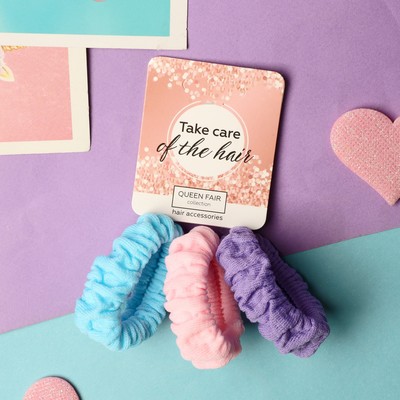 Резинки для волос QF «Стиль», набор 3 шт., жатка нежность, 5 см