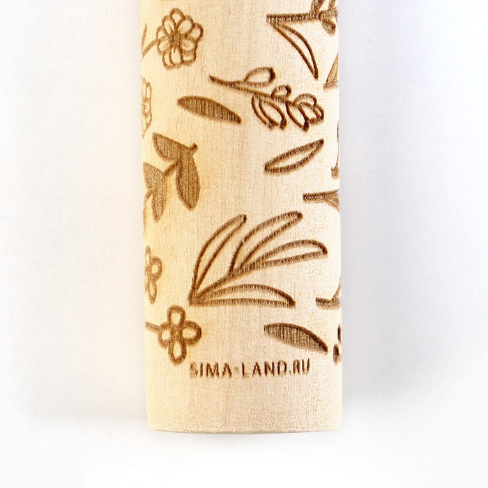 Скалка деревянная с узорами «Цветочный луг» для выпечки, 30 см - фото 1907941930