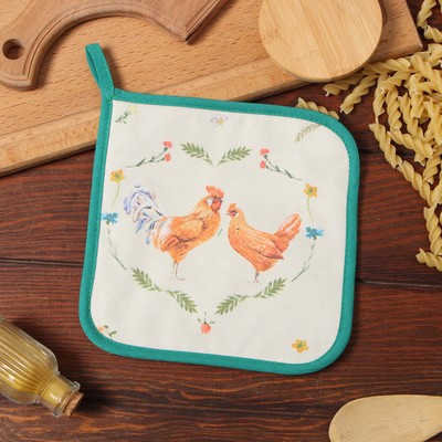 Прихватка «Этель. Курочка и петух», 19×19 см, саржа,100% х/л, ватин 250 г/м²