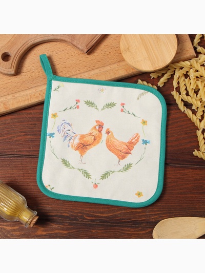 Прихватка «Этель. Курочка и петух», 19×19 см, саржа,100% х/л, ватин 250 г/м²