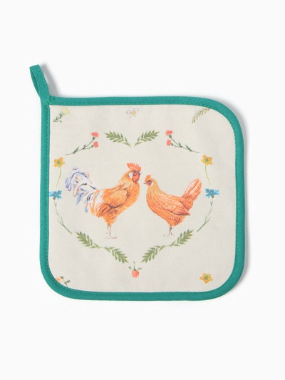 Прихватка «Этель. Курочка и петух», 19×19 см, саржа,100% х/л, ватин 250 г/м²