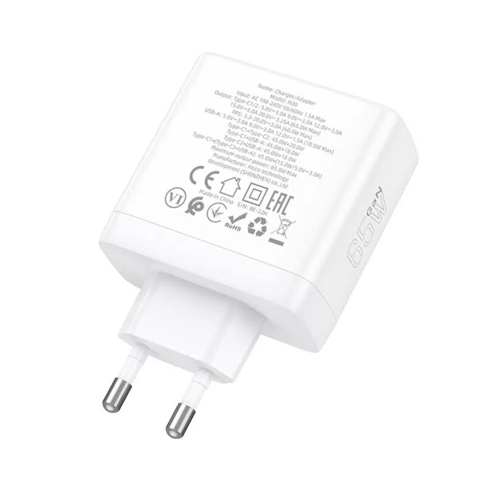 Сетевое зарядное устройство Hoco N30, USB/2Type-C, 3 A, белое - фото 51560271