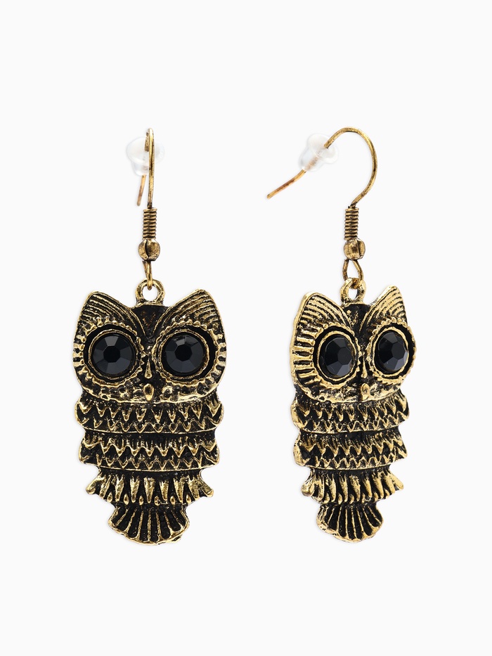 Серьги металл Art совушка, чёрные в чернёном золоте