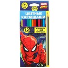 Карандаши цветные 12 цветов + чернографитный карандаш "Супер-мен", Человек- паук - фото 7903923