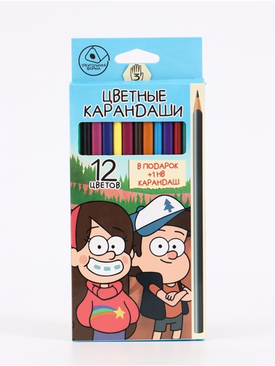 Цветные карандаши, 12 цветов, трехгранные, «Друзья»
