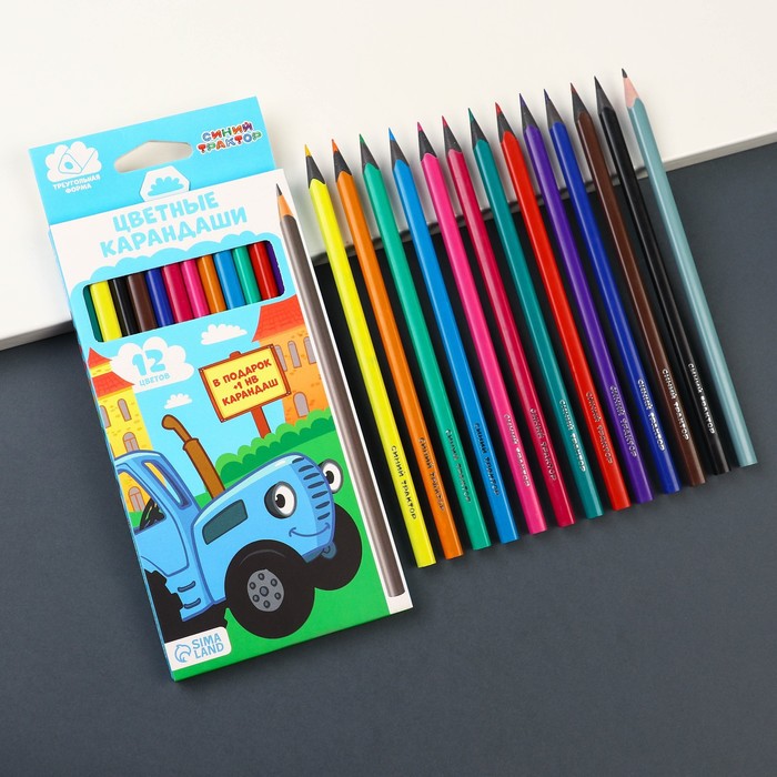 Карандаши цветные 12 цветов "Синий трактор" + чернографитный карандаш, Синий трактор