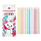 Цветные карандаши пастельные, 12 цветов, трёхгранный корпус "Кошечка Мари", Коты аристократы - фото 9768983