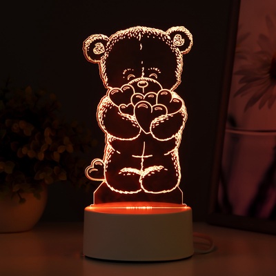 Светильник 3D RISALUX «Мишутка», LED-ночник, RGB, от сети, 9.5×9.5×16 см