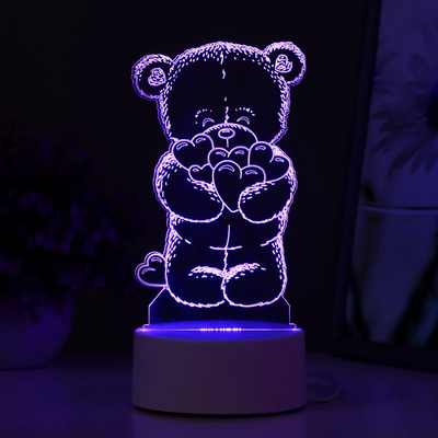 Светильник 3D RISALUX «Мишутка», LED-ночник, RGB, от сети, 9.5×9.5×16 см