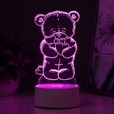 Светильник 3D RISALUX «Мишутка», LED-ночник, RGB, от сети, 9.5×9.5×16 см