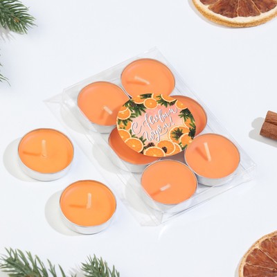 Набор свечей чайных ароматических, 6 шт, апельсин, Новый год