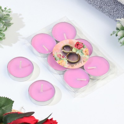 Набор свечей ароматических чайных 6 шт., роза, 8 марта