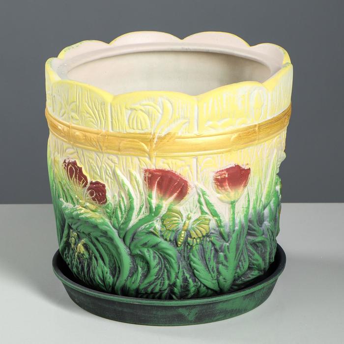Горшок для цветов "Поляна", жёлто-зелёный, керамика, 6 л - Фото 1