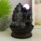 Фонтан настольный от сети, подсветка "Будда в сером сидит у листа" 20х20х30 см - фото 8154622