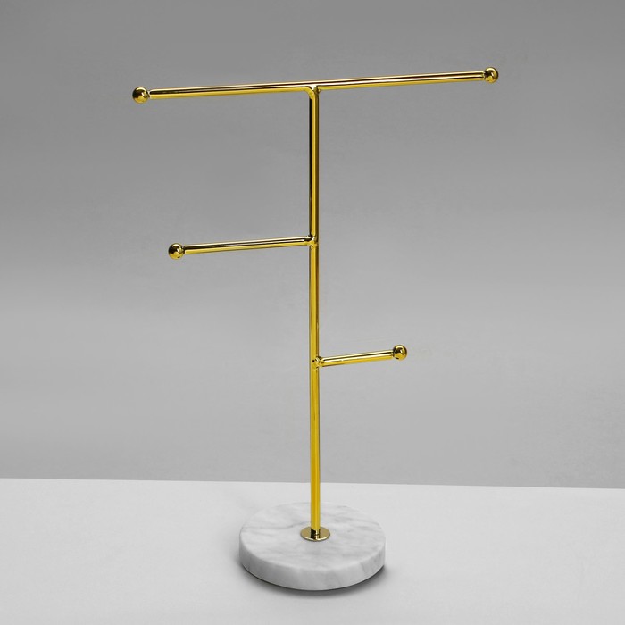Подставка под серьги «Мрамор», 3 яруса, 18,5×8×26,5 см, цвет бело-золотой - фото 1907943519