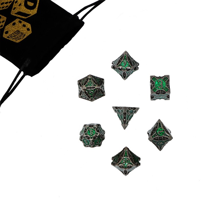 Набор кубиков для D&D (Dungeons and Dragons, ДнД) "Время игры", серия: D&D, 7 шт, зеленые - Фото 1
