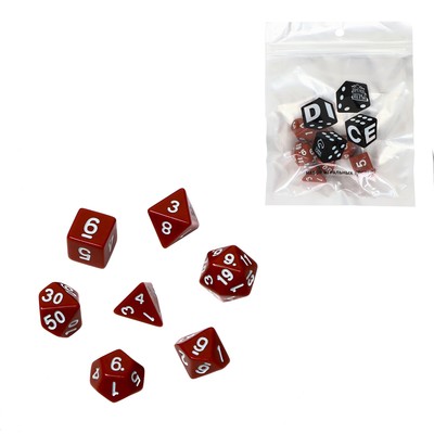 Кубики - дайсы для ДнД, набор 7 шт., бордовые