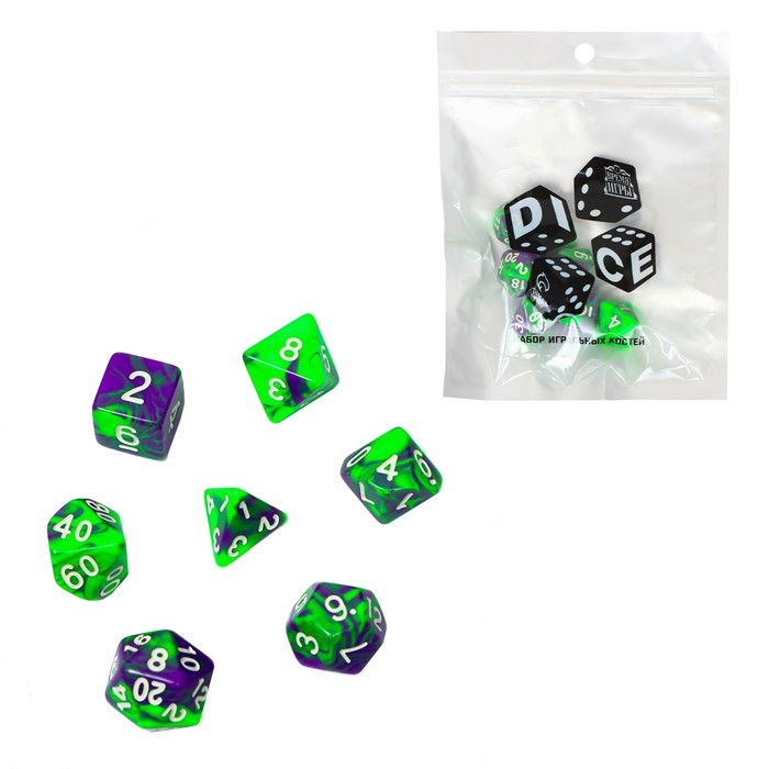 Кубики - дайсы для ДнД «Нефрит», набор 7 шт. - Фото 1