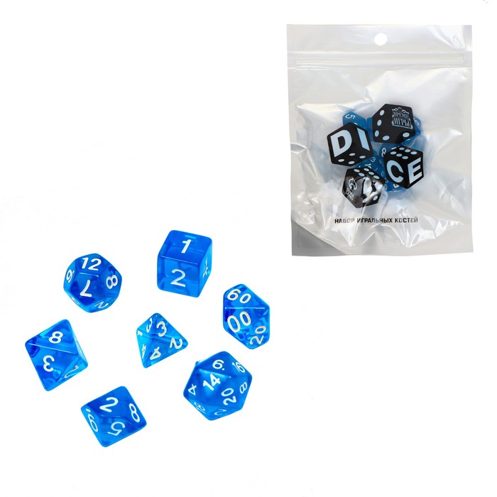 Набор кубиков для D&D (Dungeons and Dragons, ДнД) "Время игры", серия: D&D, 7 шт, синие