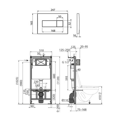 Инсталляция Alcadrain AM101/1120-3:1 RU для унитаза, с хром клавишей смыва M371