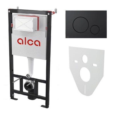 Инсталляция Alcadrain AM101/1120-4:1 RU для унитаза, с черной матовой клавишей смыва M678