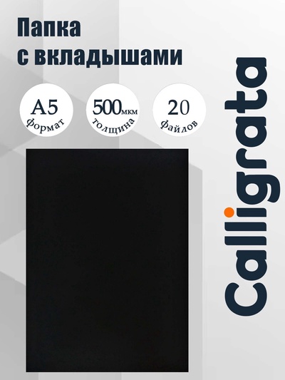 Папка с 20 вкладышами А5, 500 мкм, Calligrata, текстура «песок», черная