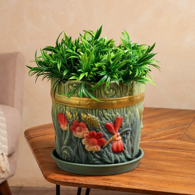 Горшок для цветов "Поляна", тёмно-зелёный, керамика, 6 л