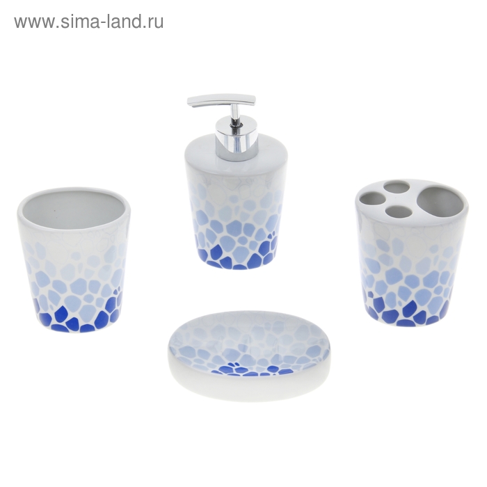 Набор аксессуаров для ванной комнаты «Голубая мозаика», 4 предмета (дозатор, мыльница, 2 стакана) - Фото 1